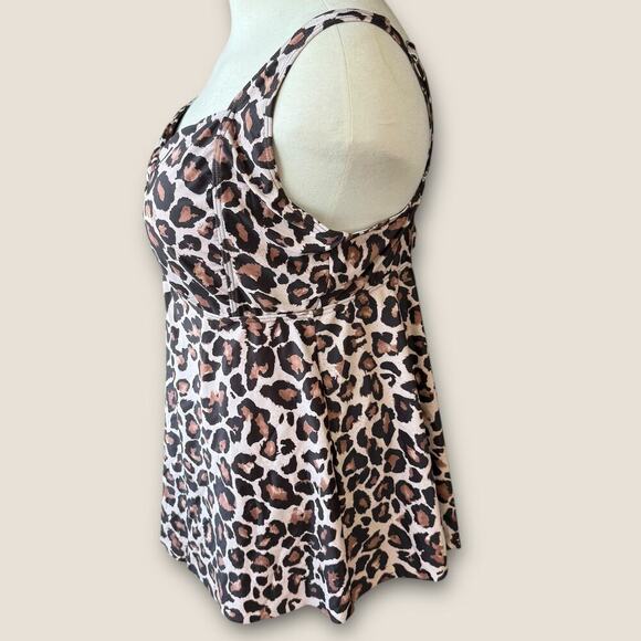 Aqua Eve Leopard Tankini Cami Swimsuit Top Flare Built In Bra Size 22W New Tag - Picture 4 of 15